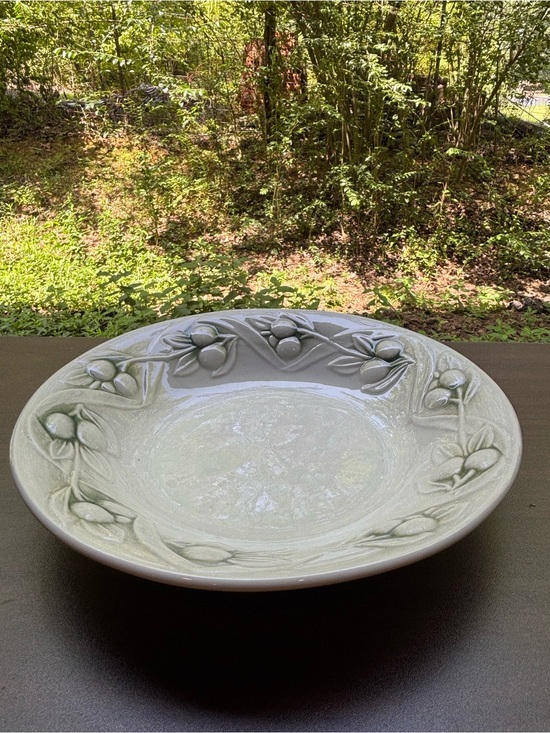 Other - Embossed Olive Motif Ceramic Serving Bowl - Pale Green 10in